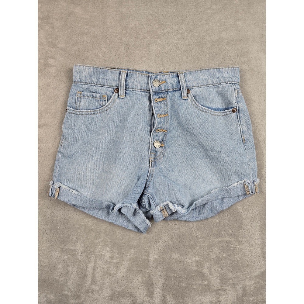 Aeropostale Denim Jean Mom Shorts Womens 2 Light Wash Button Fly Frayed Hem
